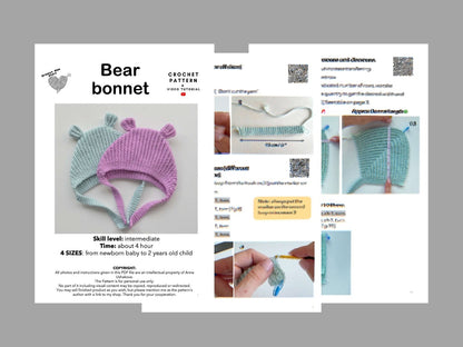 Bear ear bonnet crochet pattern #H1