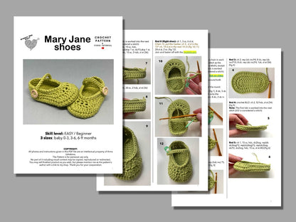 Crochet baby girl Mary Jane shoes pattern #B6